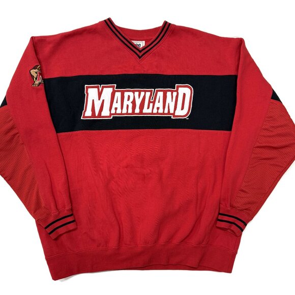 Vintage Maryland Terrapins Lee Sport Sweatshirt Mens XL Red V-Neck Pullover